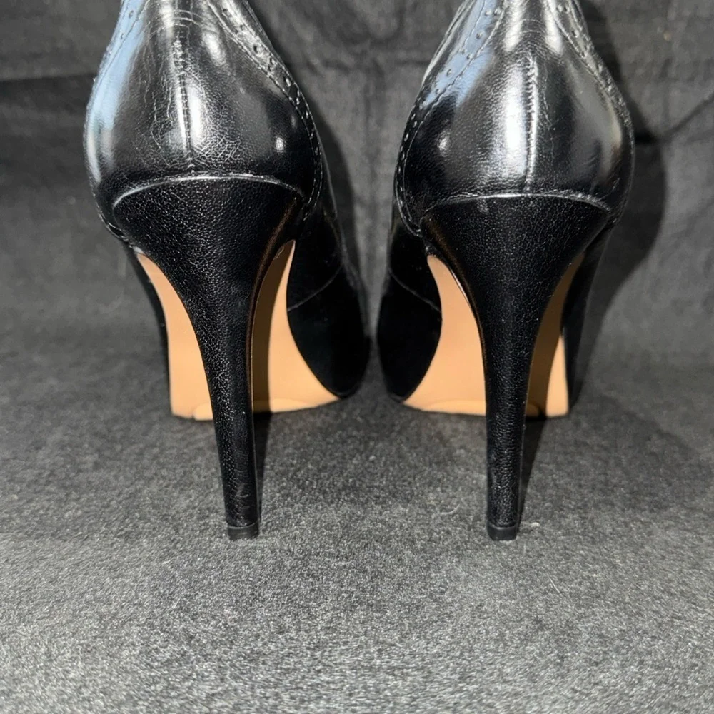 Nine West Black Leather Hidden Platform Stiletto Peeptoe Pump Shoes Heels Size 7